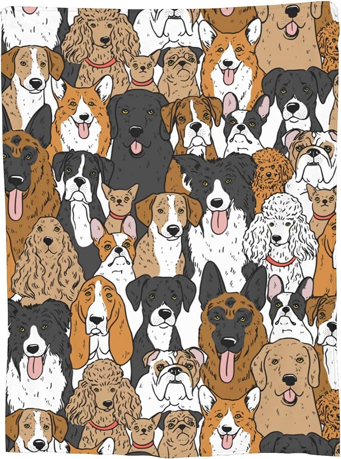 Cute Kids Dogs Puppies Print Blanket Throw 60"X50", Plush Flannel Blankets with Dogs On It, Gifts for Kids Women Dog Lovers People