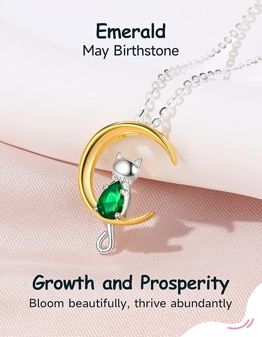 Birthstone Necklace for Women Girls, Cat Necklaces 925 Sterling Silver Teardrop Pendant 18K Gold-Plated Birthstone Jewelry Gifts for Birthday Easter