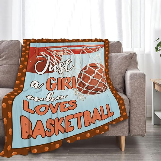 Basketball Blanket Just A Girl Who Loves Basketball Decor Throw Blanket Super Warm Soft Plush Fleece Flannel Sport Theme Blanket Gifts for Girls Boys Winter Couch Bedding for Baby Kids Women 50"X60"