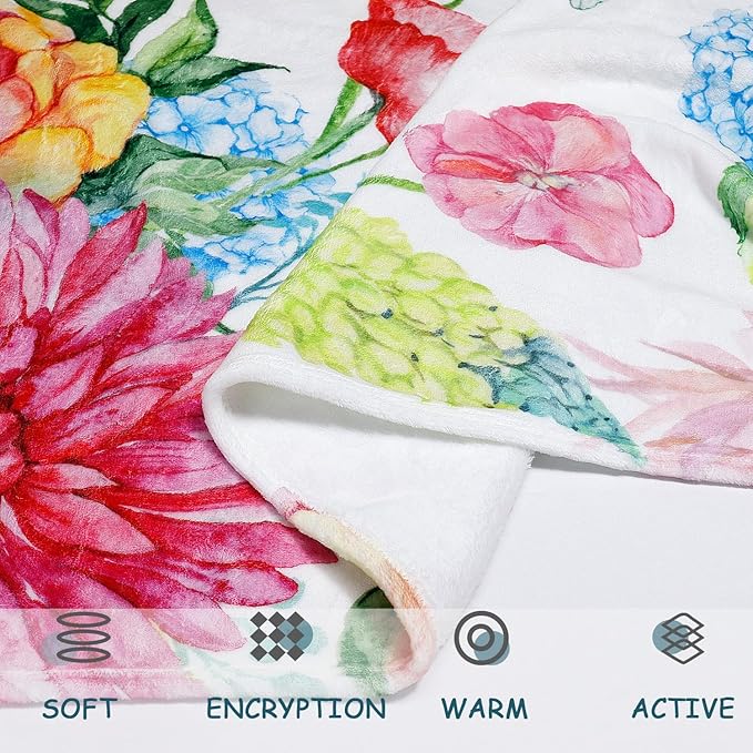 Hummingbird Throw Blanket Floral Flower Throw Blankets Spring Colorful Flannel Fleece Throw Blankets Gifts for Women Children Soft Cozy Plush Throw Blanket 50" x 60"