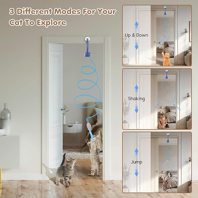 Cat Toys, Interactive Cat Feather Toys for Indoor Cats, Hanging Retractable Teaser Toy Kitten Play Chase Exercise, Automatic Kitten Mental Exercise Toys with Three Mices Plush Toy(Dark Blue)