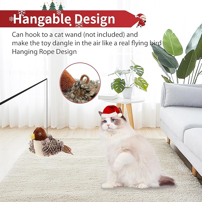 PETGEEK GiGwi Chirping Bird Cat Toys Realistic Bird Plush Toy - Perfect Melody Chaser Cat Toys for Bored Indoor Adult Cats, Best Gift for Birthday, Thanksgiving, Christmas, New Year