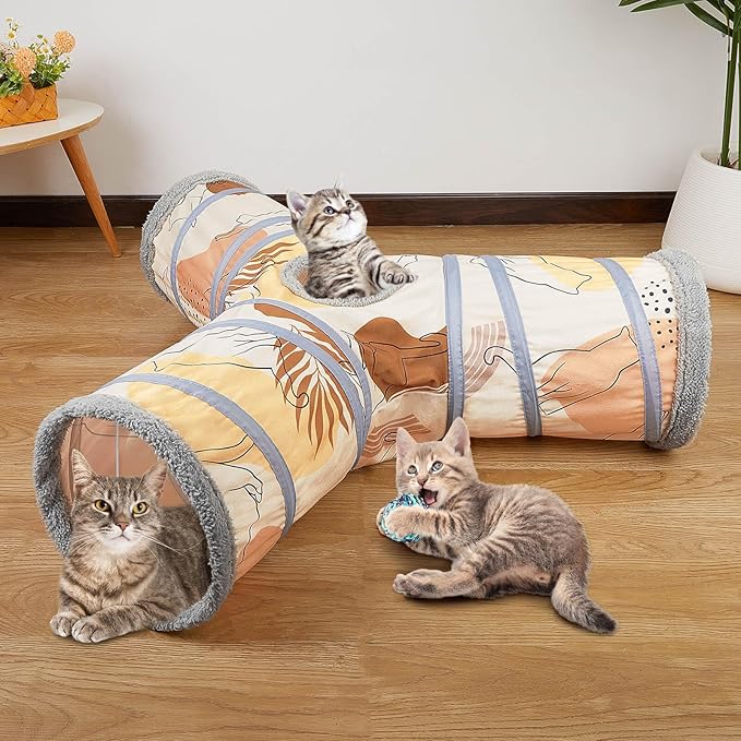 Glittme Cat Tunnel, 3 Way Cat Tunnels for Indoor Cats with 3 Toy Balls, Peekaboo Cat Cave, Collapsible Cat Tubes and Tunnels for Cat, Puppy, Kitty