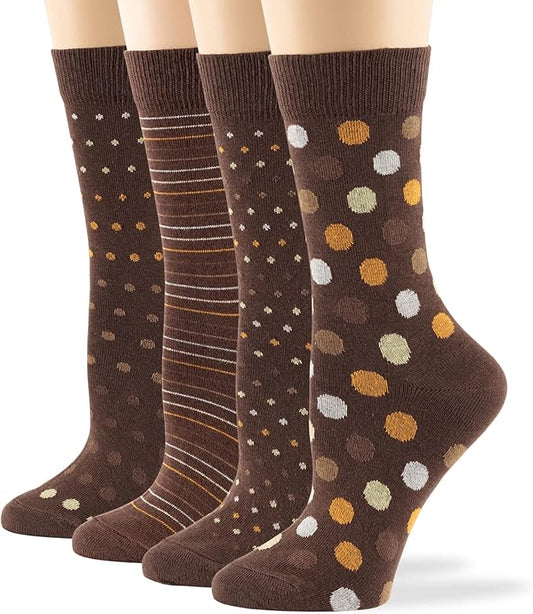 7BIGSTARS KINGDOM Womens Fun Cotton Crew Socks - 4 Pack L/M - Cactus Space Desert Coffee Fox Dog Hedgehog Puppy Flower Bird