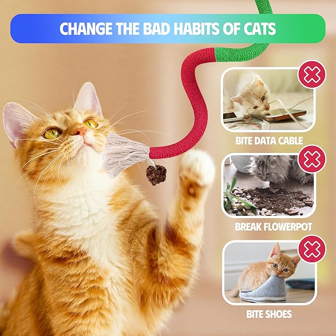 4 Pcs Cat & Kitten Chew Toy, Cat Toys Chew Ropes and Silvervine Cat Chew Sticks with Refillable Natural Catnip Bag for Teeth Cleaning, Safe Interactive Cat Toys for Indoor Cats