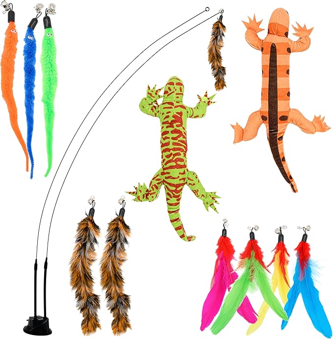 Interactive Cat Toy Feather Suction Cup Cat Toy Cats Toys Lizard Catnip Toys Cat Chew Toys Catnip Toy Cats Toys for Indoor Cats Cat Toys for Bored Indoor Adult Cats Self Play Cat Toys Cat Teaser