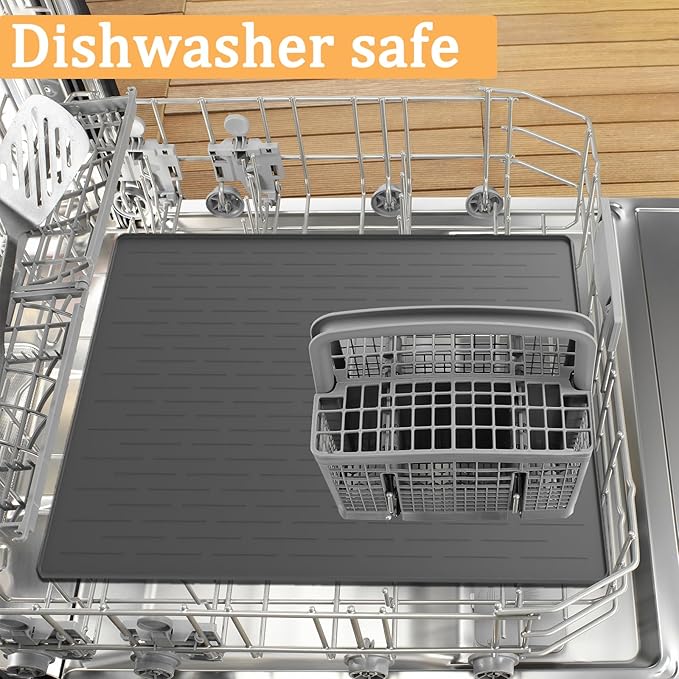 32"x24" Large Silicone Pet Feeding Mat, Waterproof Non-Slip Dog and Cat Bowl Mat for Food & Water, Durable Floor Protector to Prevent Spills, Easy to Clean, Dark Gray