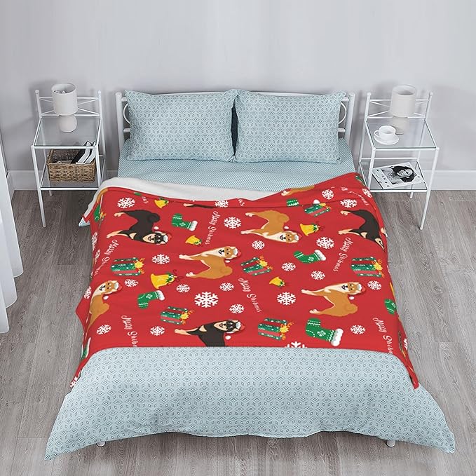 Christmas Dog Soft Throw Blanket Flannel Fleece Blankets Warm Cozy Lightweight Fuzzy Blanket for Bed Sofa Couch Home Decor 80"X60"