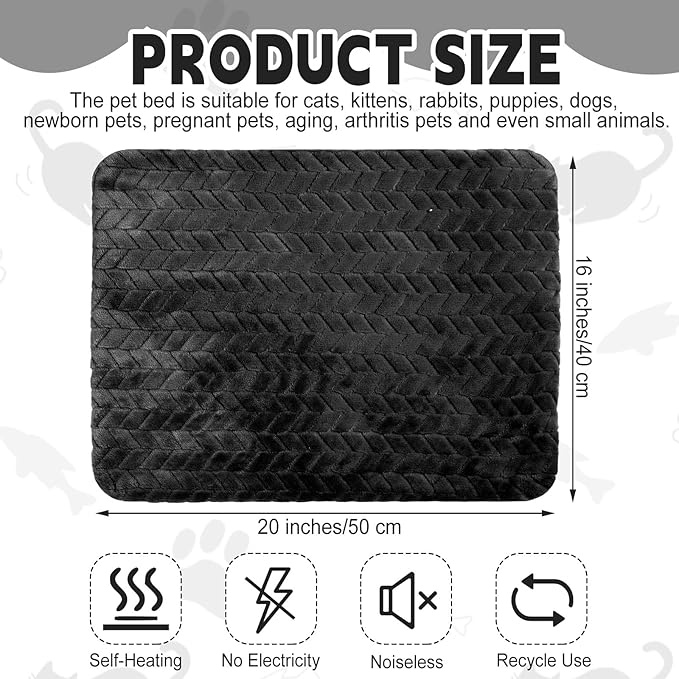 4 Pack Self Heating Cat Pad Self Warming Cat Mat Non Slip Warm Dog Bed Pad Mat Washable Pet Kennel Pad Crate Bed Mat Removable Cover Cat Blanket for Indoor Outdoor(Black,16 x 20 Inch)