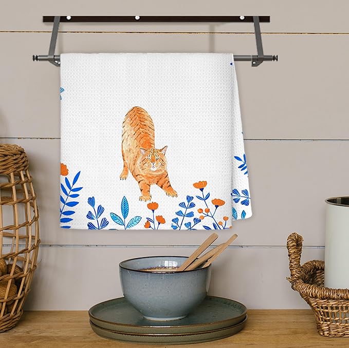 Orange Cat Kitchen Towels - 16x24 Inch, Cat Lovers Gifts
