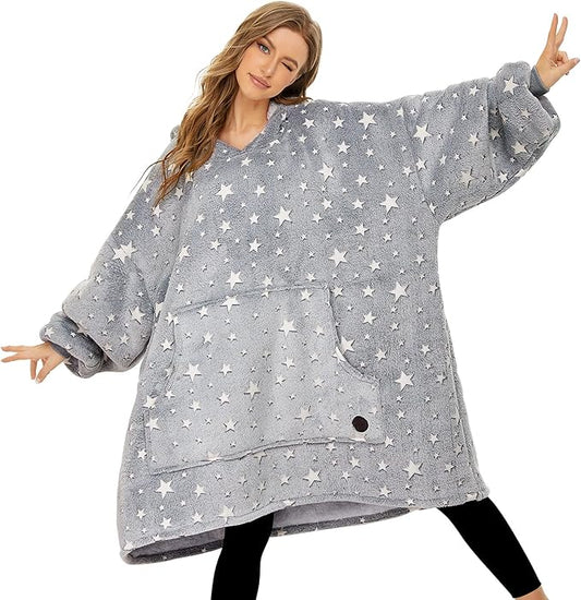 THREE POODLE Wearable Blanket Hoodie, Glow in The Dark Sherpa Hoodie, Oversized Hooded Blanket Sweatshirt for Adults Women Men Kids, Extremely Cozy, Warm, Soft, and Fuzzy