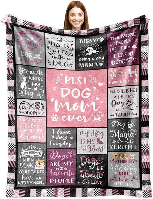 Dog Mom Blanket Gifts for Dog Lover Soft Flannel Throw Blanket Dogs Gifts for Women Dogs Themed for Decor Couch Bedding 60"x50"