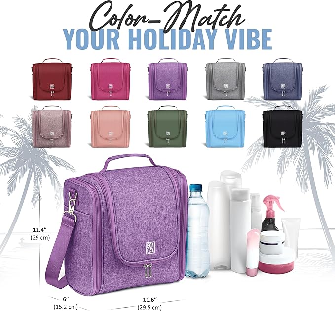 BOACAY Extra Large Hanging Travel Toiletry Bag for Women and Men, Makeup Bag, Bathroom & Shower Organizer Kit for Accessories, Cosmetics, Essentials