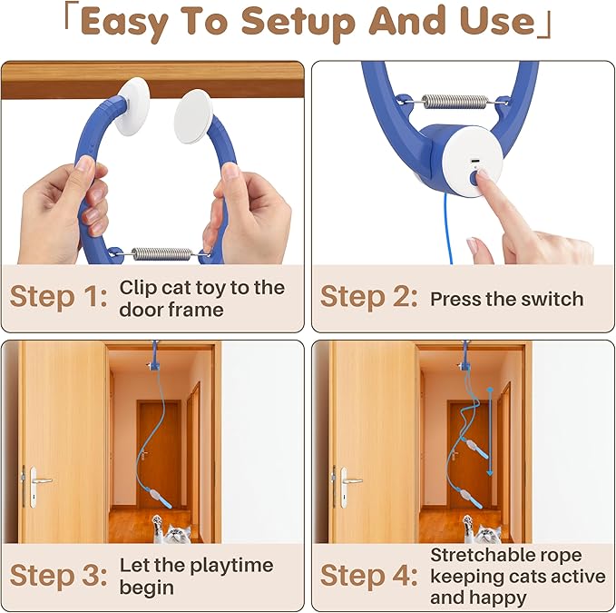 Cat Toys, Interactive Cat Feather Toys for Indoor Cats, Hanging Retractable Teaser Toy Kitten Play Chase Exercise, Automatic Kitten Mental Exercise Toys with Three Mices Plush Toy(Dark Blue)