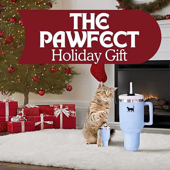 Kitty Cup Tumbler Cat Toy – Small Crinkle Catnip - Funny and Cute Kitten Toys with Cat Nip for Fun Indoor Play, Unique Kitty Birthday Gift, Aesthetic Kitten Present (Chambray Blue)