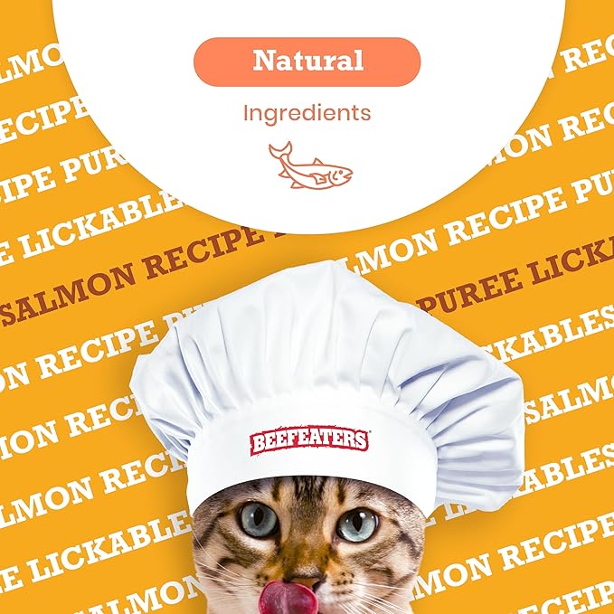 Beefeaters Cat Treats - Salmon Recipe Lickable Puree 1.59oz, Case of 12 | Real Cat Food Salmon Treat | No Corn/Soy/Wheat, Sugar-Free | Training Treats