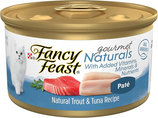 Purina Fancy Feast Grain Free Wet Cat Food Pate Gourmet Naturals Trout and Tuna Recipe - (Pack of 12) 3 oz. Cans