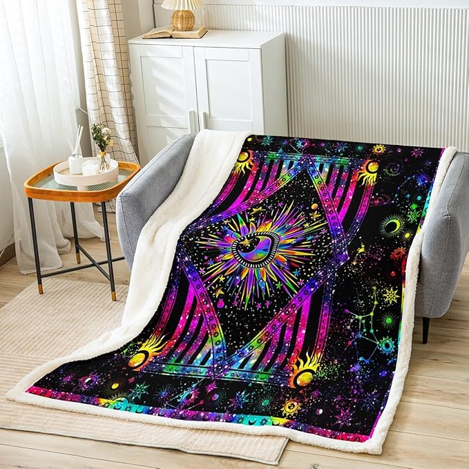 Erosebridal Sun Tie Dye Blanket Baby Size Cosmic Moon Sun Constellations Horoscopes Throw Blanket Psychedelic Galaxy Astrology Fleece Blanket Bohemian Boho Hippie Hippy Sherpa Blanket Soft Microfiber