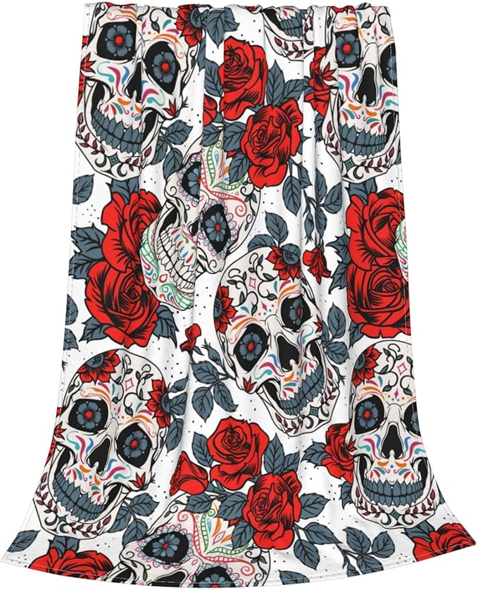 Ultra-Soft Microfiber Throw Blanket 330 GSM Fuzzy Fleece Blanket for Adults Kids Gift Couch, Sofa, Bed Skull Rose 80"x60"