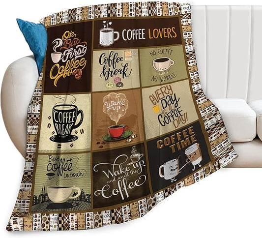 Coffee Blanket for Men Coffee Throw Blanket Coffee Decor Stuff Merch Cozy Flannel Warm Soft Plush Lightweight Fleece Fuzzy Bedding Coffee Gifts for Coffee Lover Woman Girls Couch Sofa Bed 50"X40"