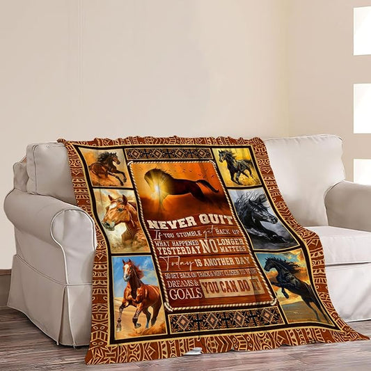 Dollffey Horse Throw Blanket 60"x80" Brown Flannel Super Warm Soft Plush Lightweight Fleece Flannel Winter Blanket for Girls Women Horse Lovers Boys Baby Kids Couch Sofa Bedding