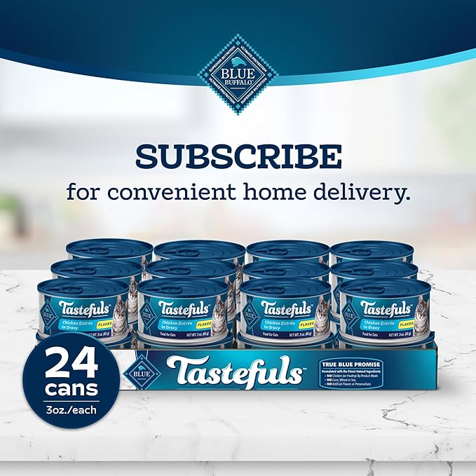 Blue Buffalo Tastefuls Natural Flaked Wet Cat Food, Chicken Entrée in Gravy 3-oz cans (Pack of 24)