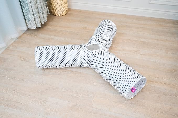 Cat Tunnel,Large Cat Tunnel for Indoor Cat, Kitten Toys Collapsible 3 Ways Play Toy, Pet Tube Hideaway Tunnel with Ball for Cats Rabbits Kittens(White Gray Dot Large)