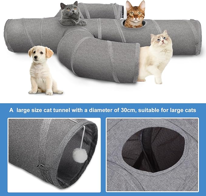 Ownpets Cat Tunnel Large 12 inch Diameter Sturdy Oxford Fabric Cat Tunnel Toy, Cactus Shape Collapsible Cat Tunnels for Indoor Cats,Interactive Peek Hole Pet Tunnel Tube with Cat Wand Toy