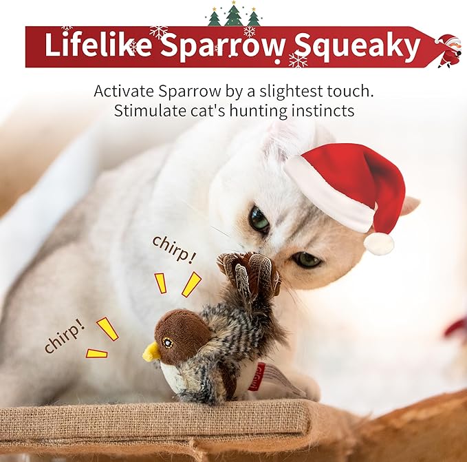 PETGEEK GiGwi Chirping Bird Cat Toys Realistic Bird Plush Toy - Perfect Melody Chaser Cat Toys for Bored Indoor Adult Cats, Best Gift for Birthday, Thanksgiving, Christmas, New Year