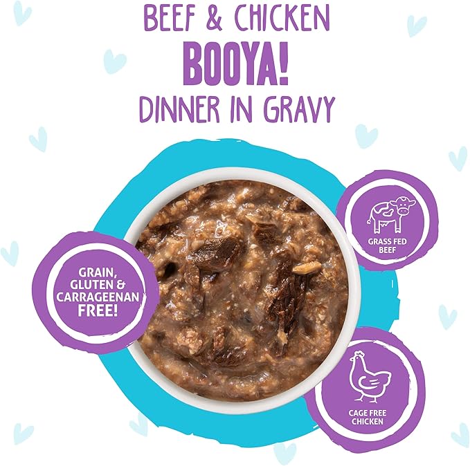 Weruva B.F.F. OMG - Best Feline Friend Oh My Gravy!, Booya! Beef & Chicken in Gravy Cat Food, 2.8oz Pouch (Pack of 12)