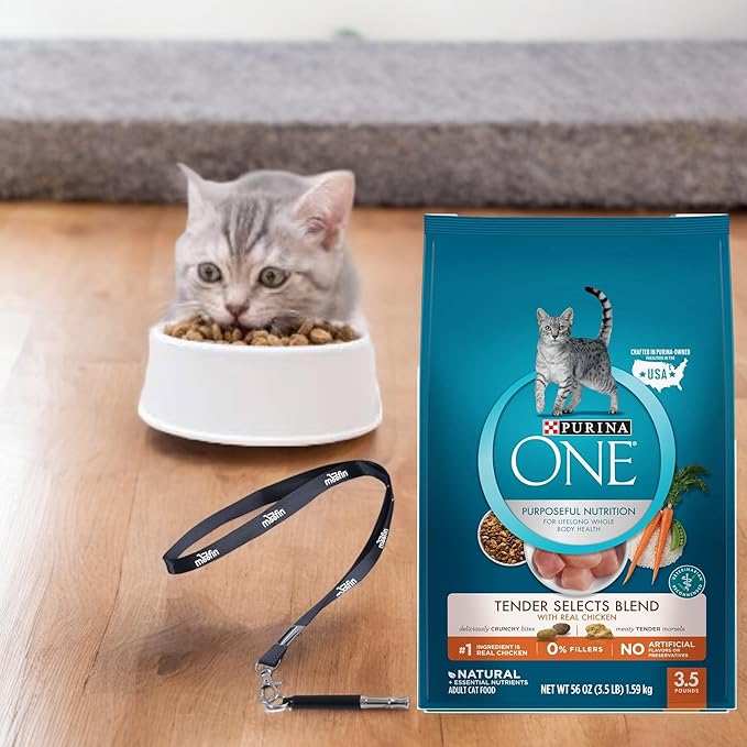 Purina ONE Natural Dry Cat Food, Real Chicken High-Protein Dry Cat Food, Supports Strong Muscles Energy SS Pet Training Whistle, Antioxidant-Rich for Immune Support, Cat Food [1-Pack]