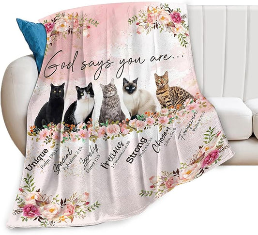Cat Blanket Cat Gifts for Girls Boys Woman Kids Cat Lover God Says You are Throw Blankets Soft Blanket Warm Fleece Flannel Plush Blankets for Bed Sofa Couch 50"x60"