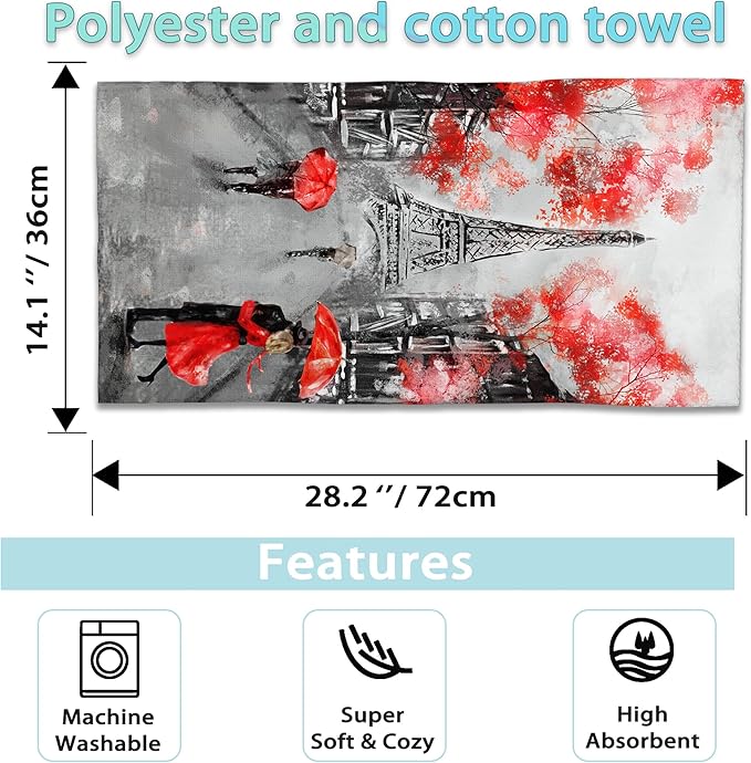 Eiffel Tower Hand Towel Set of 2,Autumn Paris Face Washcloths Fingertip Kitchen Towels 28 x 14 Inch Soft Bath Dish Cloth for Bathroom Gym Hotel Salon Spa Sport