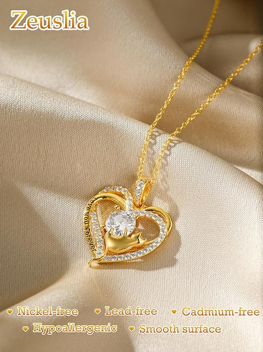 Birthstone Cat Necklaces,925 Sterling Silver Cat Necklace Heart Pendant for Women,Dainty Animal Jewelry for Her,Wedding Anniversary Birthday Gifts for Women Mom Grandma