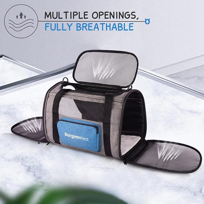 BurgeonNest Cat Carriers for Small Cats Under 15, Small Pet Carrier with Unique Side Bag,Top Load Little Animal Purse Soft-Sided Escape Proof with 4 Ventilated Windows