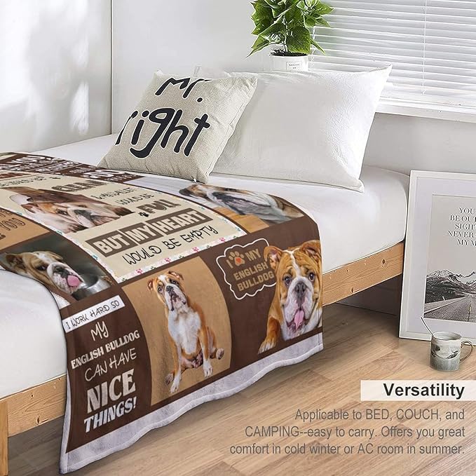 Bulldog Blanket Dog Frenchie Gifts for Girls Boys Woman Kids Bulldog Lover Throw Blankets Soft Blanket Warm Fleece Flannel Plush Blankets for Bed Sofa Couch 40"x50"