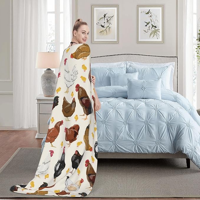 Chicken Soft Throw Blanket Flannel Fleece Blankets Warm Cozy Lightweight Fuzzy Blanket for Bed Sofa Couch Home Decor 80"X60"