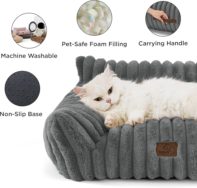 Bedsure Cute Dog Couch for Pets - Fluffy Dog Sofa with Premium Soft Corduroy Fleece, Small Dog Couch Bed with Washable Cover, Supportive Dog Sofa Bed for Medium Large Dogs, 36inch, Warm Grey