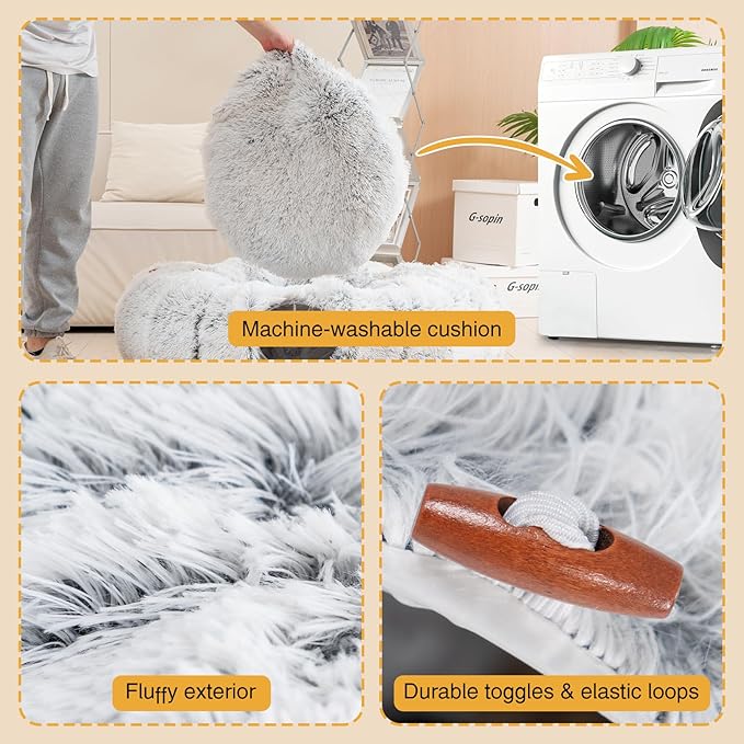 Avont Cat Tunnel Bed with Central Washable Cushion - Large Cat Tunnel Tube Toys 3 Shape to Play for Indoor Cats Kittens Puppies Ferret, Round Plush Fluffy Cat Bed with Tunnels -Grey