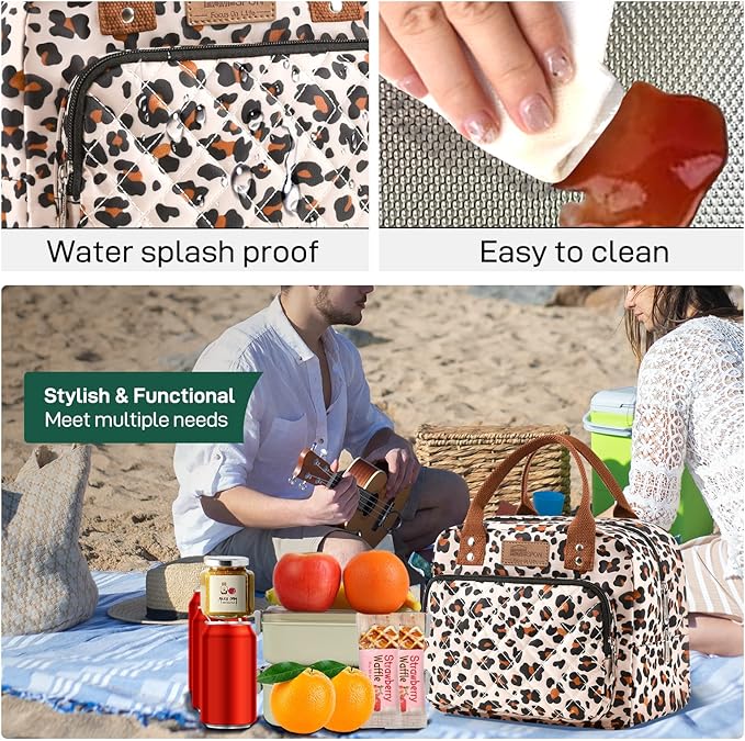Buringer HOMESPON Lunch Bag for Woman Man Adults with Front Pocket Insulated Lunch Tote Lunch Box Container for Work Picnic or Travel（Leopard）
