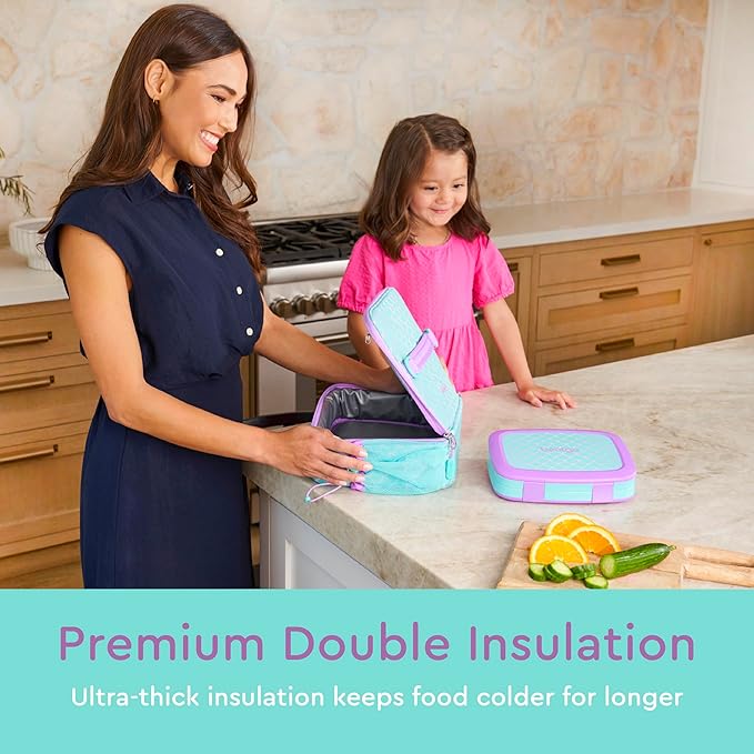 Bentgo Kids Lunch Bag - Durable, Double-Insulated Lunch Bag for Kids 3+; Holds Lunch Box, Water Bottle, & Snacks; Easy-Clean Water-Resistant Fabric & Multiple Zippered Pockets (Mermaid)