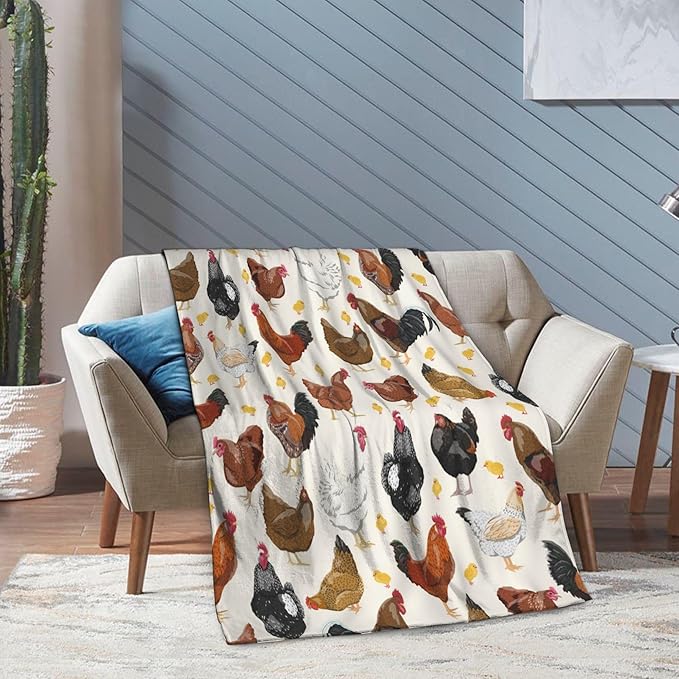 Chicken Soft Throw Blanket Flannel Fleece Blankets Warm Cozy Lightweight Fuzzy Blanket for Bed Sofa Couch Home Decor 60"X50"