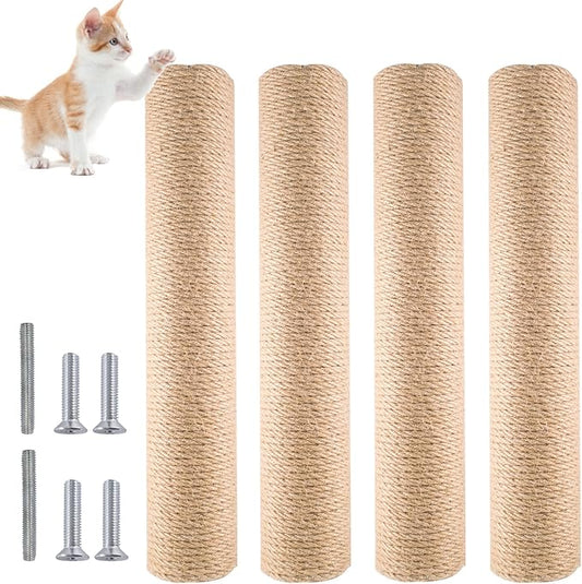 4 pcs Cat Scratching Post Replaceable Sisal Scratching Posts with Sisal Rope Claw Scratcher for Cat Trees Climbing Frame Cat Scratcher Furniture Cat Supplies for Indoor Cat Kittens Activity 15inch
