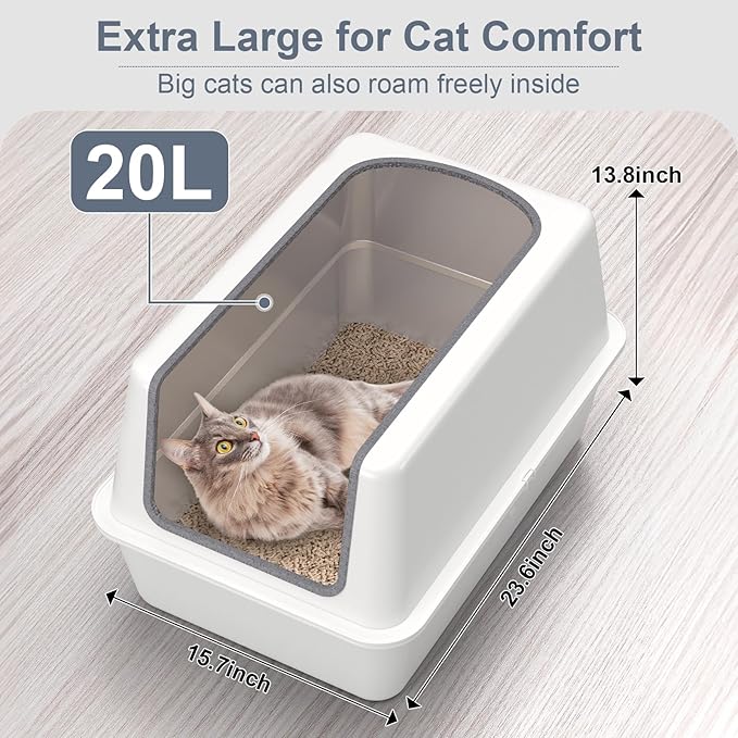 All Stainless Steel Teflon Coated Cat Litter Box with Lid,Extra Large Enclosed Litter Box with High Sides Cover,XL Metal Litter Boxes for Big&Multiple Kitty,Anti Leakage,Easy Cleaning,Metal Scoop