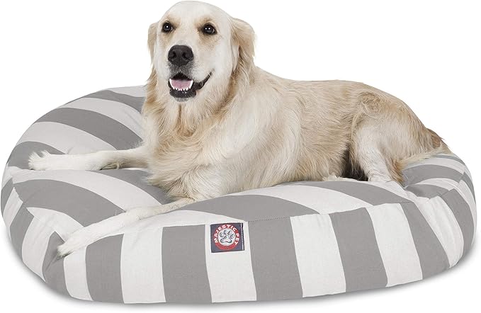 Majestic Pet Indoor Outdoor Vertical Stripe Round Pet Dog Bed with Removable Washable Cover, Gray, Large