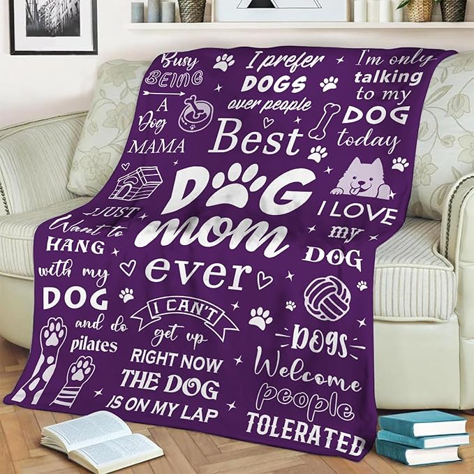 Mosslink Dog Mom Blanket 60"x50", Christmas Birthday Gifts for Dog Moms/Lover, Mothers Day Dog Gifts for Dog Lovers