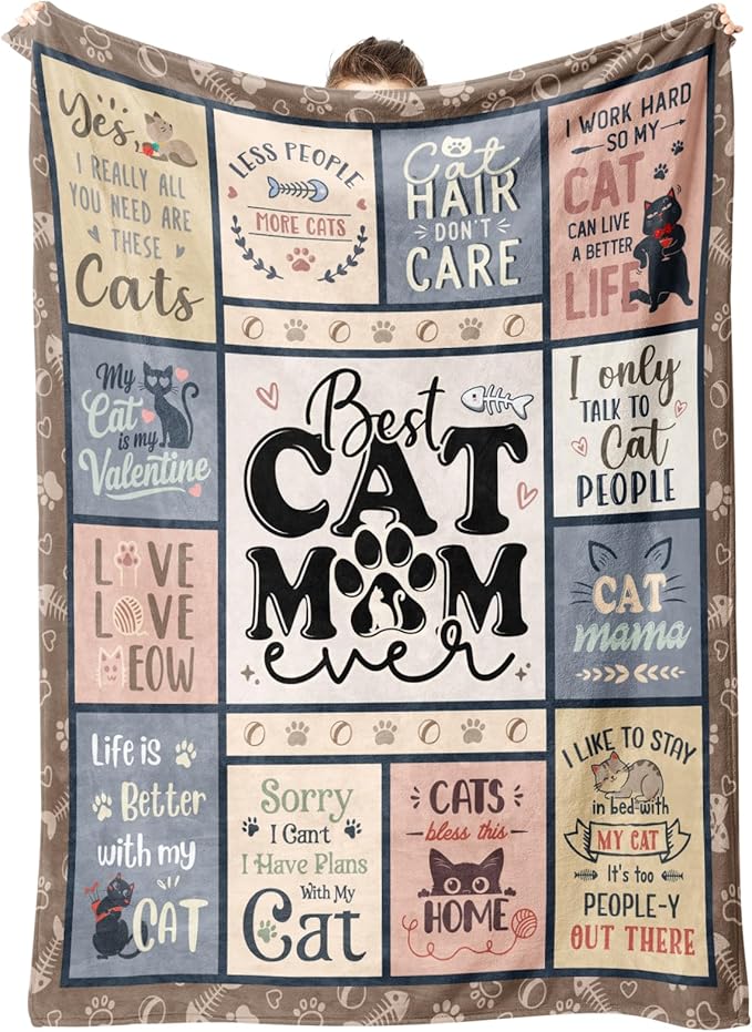 SteadStyle Cat Mom Gifts - Best Ever Blanket for Cat Lovers, Funny Cats Lady Presents for Women, Cozy Cats-Themed Gift for Birthday, Christmas, Mother’s Day 60'' x 50''