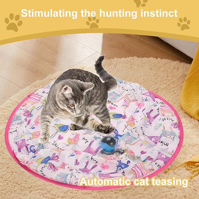 2 in 1 Simulated Interactive Hunting Cat Toy,Self Rolling Ball in Pouch,Remote Control Rechargeable Hide and Seek Cat Toys for Indoor Cats,Interactive cat Toys Ball Fast Rolling in Pouch