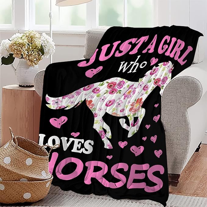 Horse Blanket Gifts for Girls Women Kids Teen Plush-Just A Girl Who Loves Horses Comfy Throws Cowboy Western Lightweight Sheet Pony Bedding Soft Flannel Blankets for Travel-60x80 Inches