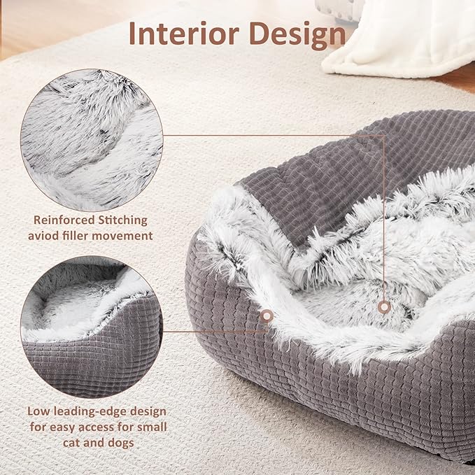 MIXJOY Dog Beds for Medium Large Small Dogs, Rectangle Cave Hooded Blanket Puppy Bed, Luxury Orthopedic Cat Beds for Indoor Cats, Warmth and Machine Washable (25 inches, Grey)